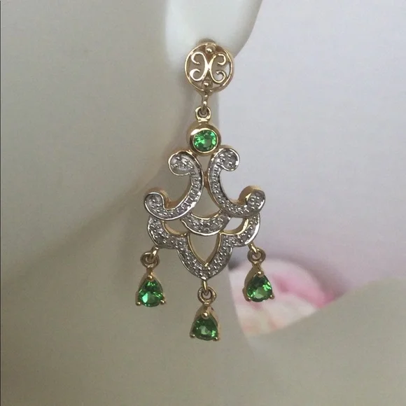 14k, Rare Tsavorite Green Garnet Chandelier Earrings.